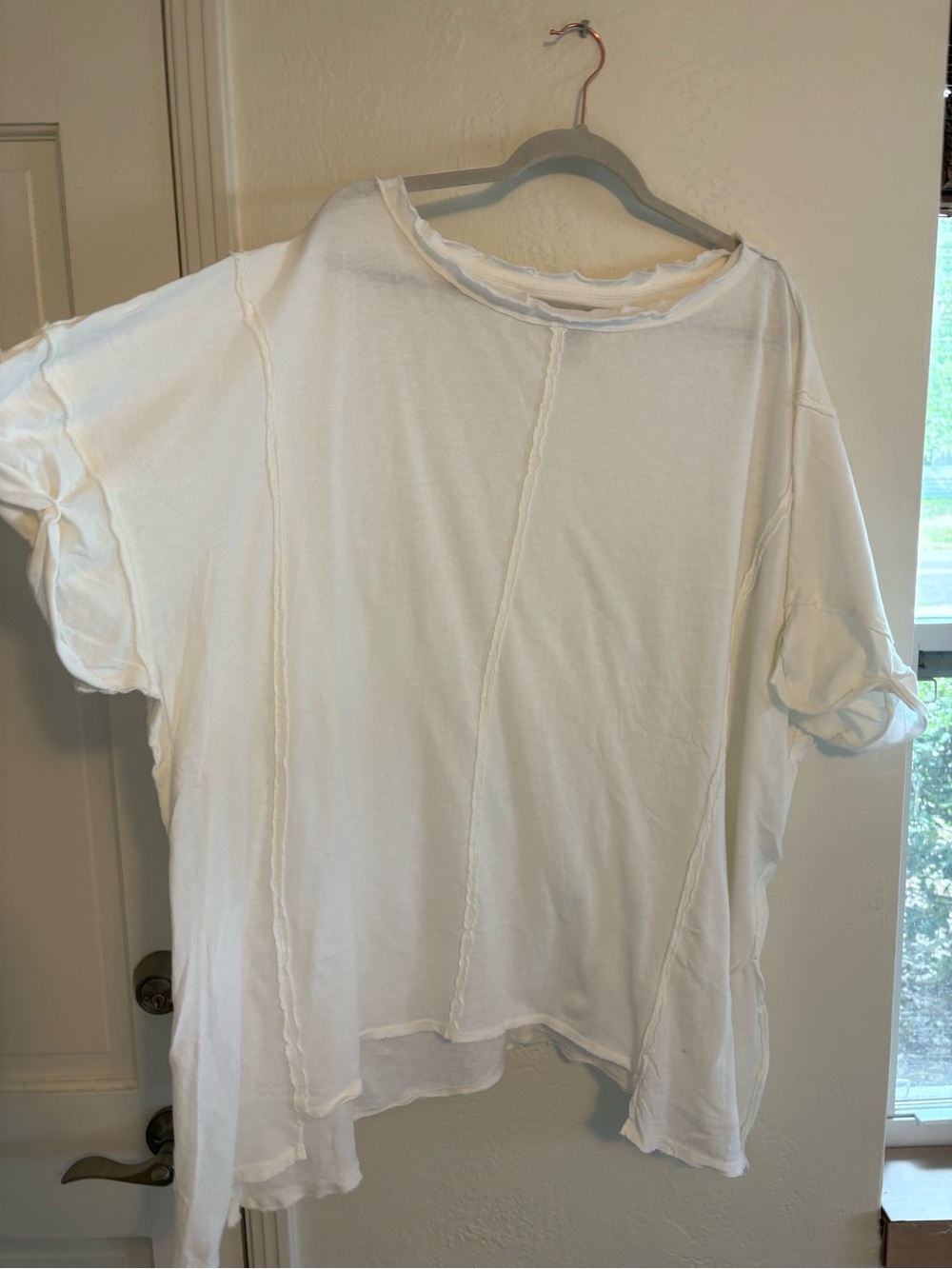 We The Free Raw-Edge Oversized White Tee, Size S